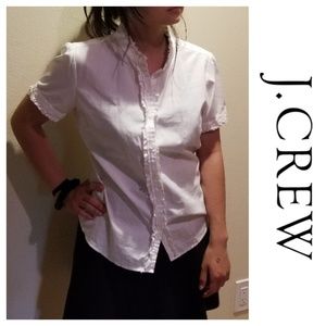 🔥J Crew ruffled white Gingham shirt